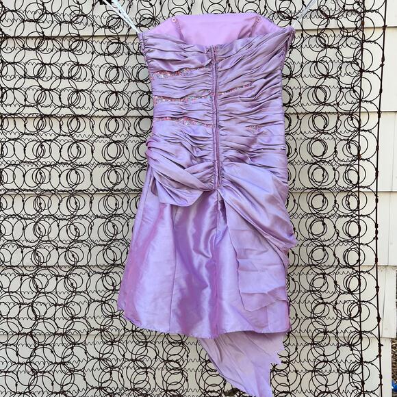 Y2K Alfred Angelo purple ruched sequin short strapless prom dress - Picture 4 of 10